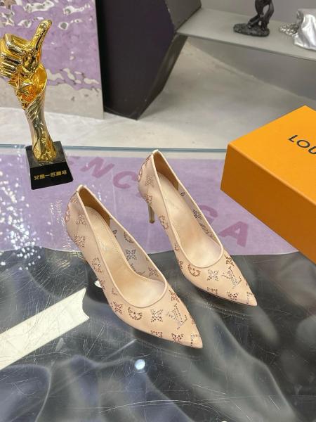 LOUIS VUITTON GALA Fabric Slim Heel High Heels 8cm Women's Beige