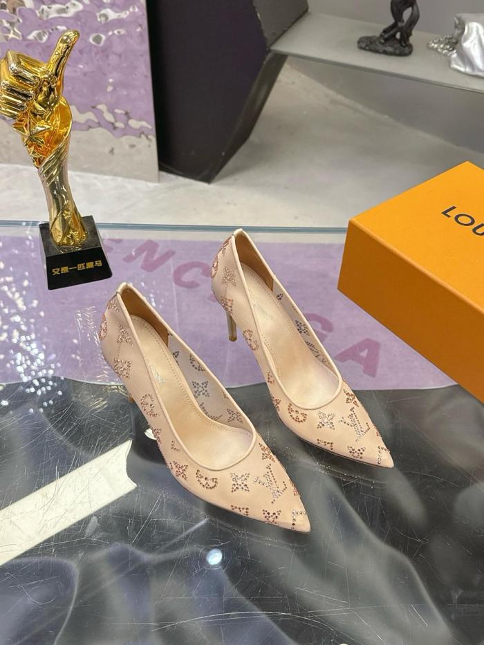 LOUIS VUITTON GALA Fabric Slim Heel High Heels 8cm Women's Beige