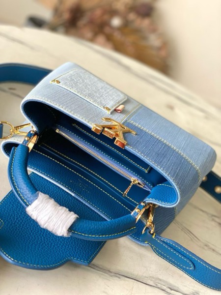 LOUIS VUITTON Capucines Denim With Taurillon Leather Trim Shoulder Bag, Crossbody Bag, Handbag Small Women's Blue M27302 L27*W9*H17.3cm