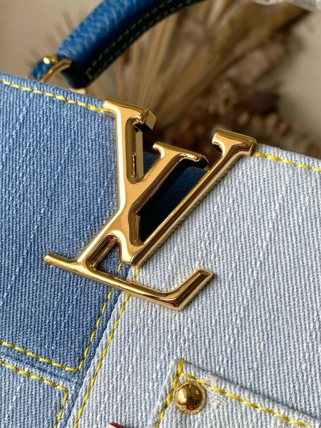 LOUIS VUITTON Capucines Denim With Taurillon Leather Trim Shoulder Bag, Crossbody Bag, Handbag Small Women's Blue M27302 L27*W9*H17.3cm