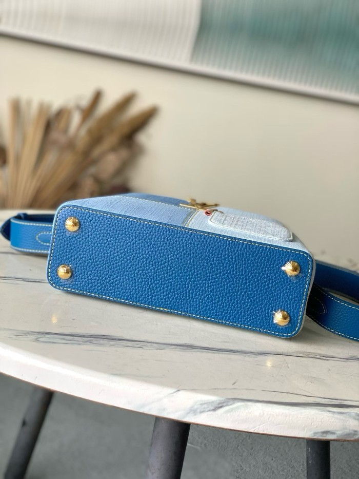 LOUIS VUITTON Capucines Denim With Taurillon Leather Trim Shoulder Bag, Crossbody Bag, Handbag Small Women's Blue M27302 L27*W9*H17.3cm