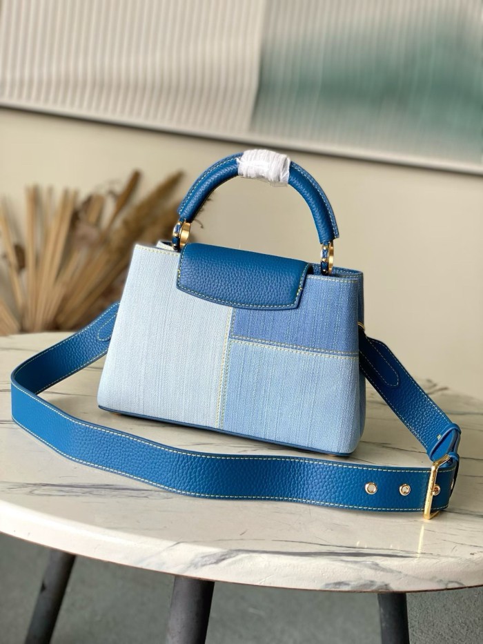 LOUIS VUITTON Capucines Denim With Taurillon Leather Trim Shoulder Bag, Crossbody Bag, Handbag Small Women's Blue M27302 L27*W9*H17.3cm