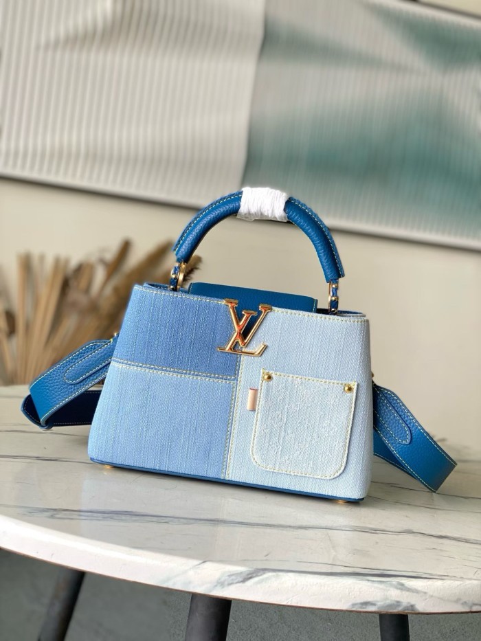 LOUIS VUITTON Capucines Denim With Taurillon Leather Trim Shoulder Bag, Crossbody Bag, Handbag Small Women's Blue M27302 L27*W9*H17.3cm