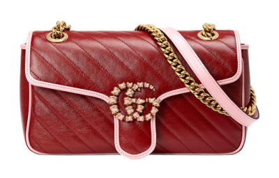 GUCCI GG Marmont Quilted Leather Shoulder Bag, Crossbody Bag Small Women's Red & Pink 443497-1X5EG-6476 L26*W15*H7cm