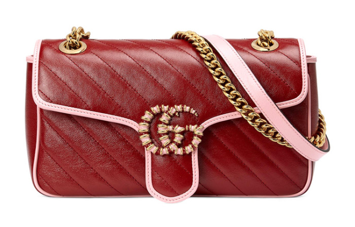 GUCCI GG Marmont Quilted Leather Shoulder Bag, Crossbody Bag Small Women's Red & Pink 443497-1X5EG-6476 L26*W15*H7cm