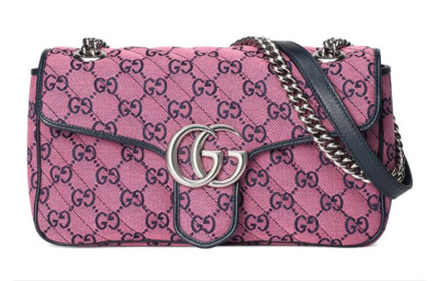 GUCCI GG Marmont Seamed Canvas Crossbody Bags Small Women's Pink & Dark Blue 443497-2UZCN-5279 L26cm W7cm H15cm 