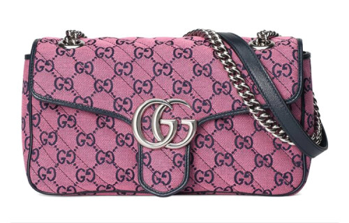 GUCCI GG Marmont Seamed Canvas Crossbody Bags Small Women's Pink & Dark Blue 443497-2UZCN-5279 L26cm W7cm H15cm 