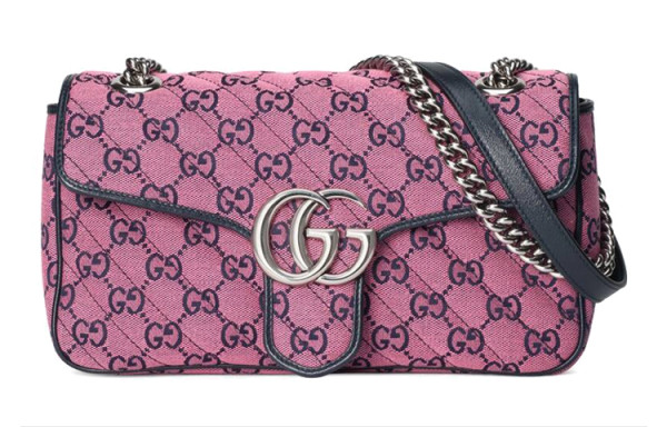 GUCCI GG Marmont Seamed Canvas Crossbody Bags Small Women's Pink & Dark Blue 443497-2UZCN-5279 L26cm W7cm H15cm 