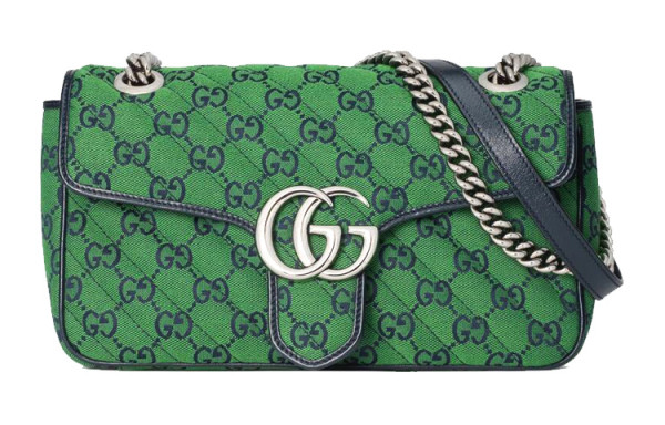 GUCCI GG Marmont Canvas Multicolor Leather Binding Crossbody Bag, Shoulder Bag Women's Green 443497-2UZCN-3368 L26cm W7cm H15cm 