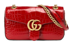GUCCI Marmont Crocodile Pattern Leather Chain Shoulder Bag, Crossbody Bag Small Women's Red 443497-EV40T-6638 L26*W15*H7cm