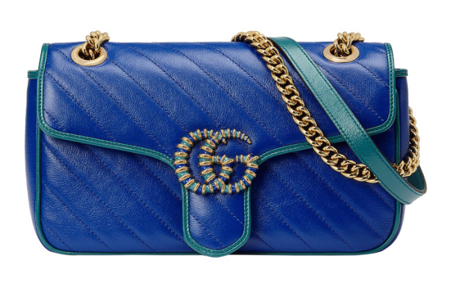 GUCCI GG Marmont Quilted Leather Crossbody Bag, Shoulder Bag Small Women's Blue/Gemstone Green 443497-1X5EG-8382 L26cm W7cm H15cm 