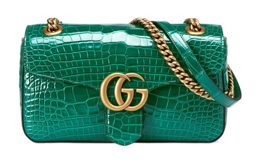 GUCCI Marmont Leather Crossbody Bag, Shoulder Bag Small Women's Emerald Green 443497-EV40T-3120 L26*W15*H7cm