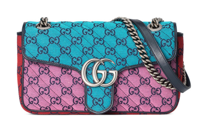 4GUCCI GG Marmont Leather With Quilting Canvas Chain Crossbody Bag, Shoulder Bag Women's Multicolor 43497-2UZIN-4165 L26cm W7cm H15cm 