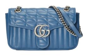 GUCCI GG Marmont Leather Shoulder Bag, Handbag Small Women's Blue 443497-UM8AF-4340 L26*W15*H7cm