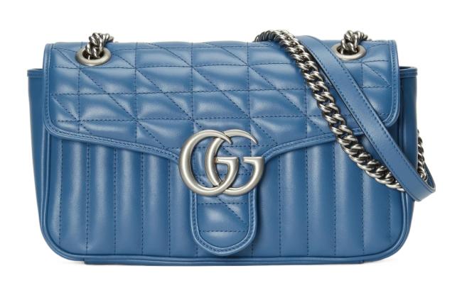 GUCCI GG Marmont Leather Shoulder Bag, Handbag Small Women's Blue 443497-UM8AF-4340 L26*W15*H7cm
