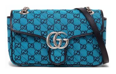GUCCI GG Marmont Matelasse Blue Printed Canvas Single-Shoulder Bag Small 443497-2UZCN-4164 L26cm W7cm H15cm 