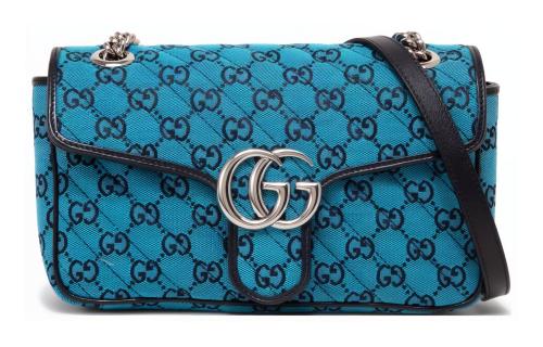 GUCCI GG Marmont Matelasse Blue Printed Canvas Single-Shoulder Bag Small 443497-2UZCN-4164 L26cm W7cm H15cm 