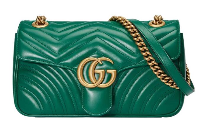 GUCCI Marmont Quilted Leather Shoulder Bag, Crossbody Bag Small Women's Green 443497-DTDIT-3120 L26cm W7cm H15cm 