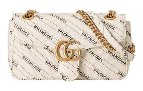 GUCCI Balenciaga Collaboration GG Marmont Leather Shoulder Bag, Crossbody Bag Women's White 443497-UK5AT-9099 L26*W15*H7cm