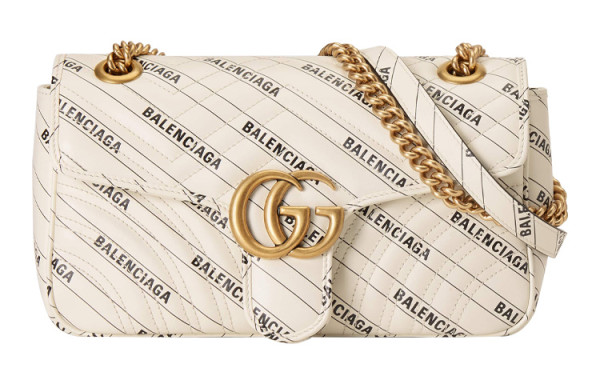 GUCCI Balenciaga Collaboration GG Marmont Leather Shoulder Bag, Crossbody Bag Women's White 443497-UK5AT-9099 L26*W15*H7cm