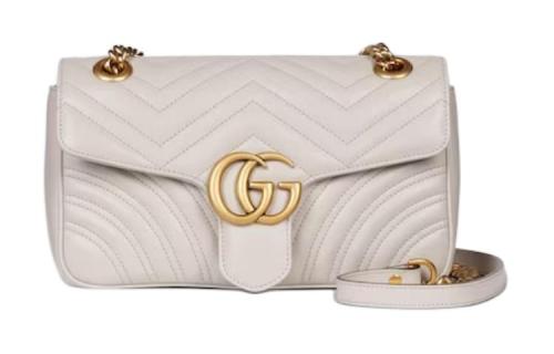 GUCCI GG Marmont Leather Crossbody Bag, Shoulder Bag Small Women's Light Gray 443497-AABZC-1712 L26*W15*H7cm