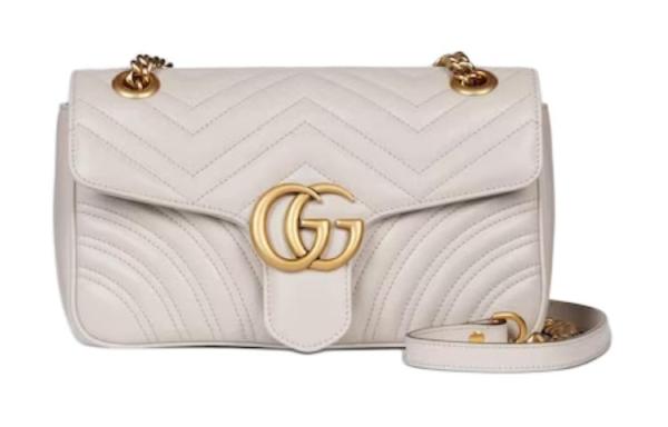 GUCCI GG Marmont Leather Crossbody Bag, Shoulder Bag Small Women's Light Gray 443497-AABZC-1712 L26*W15*H7cm
