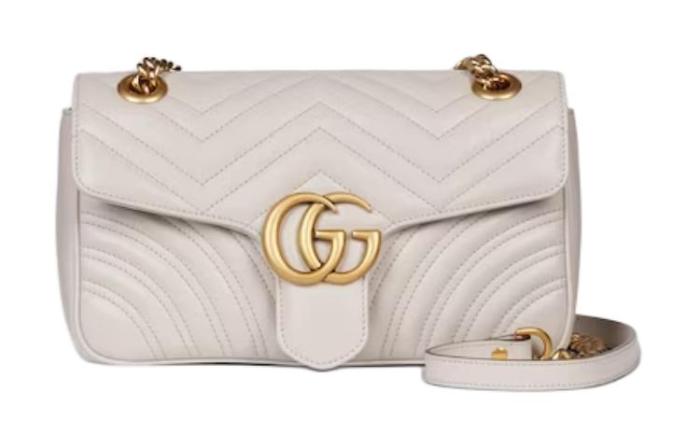 GUCCI GG Marmont Leather Crossbody Bag, Shoulder Bag Small Women's Light Gray 443497-AABZC-1712 L26*W15*H7cm