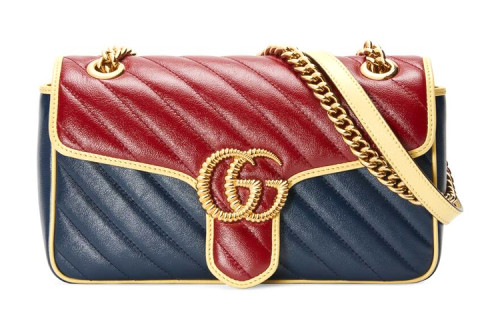 GUCCI GG Marmont Quilted Leather Shoulder Bag, Crossbody Bag Women's Blue/Red 443497-1X5CG-4179 L26cm W7cm H15cm 