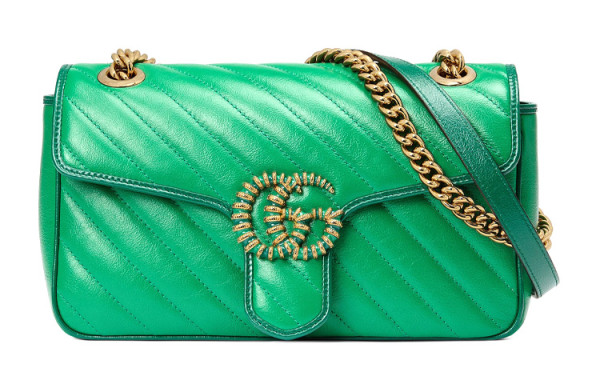 GUCCI GG Marmont Quilted Leather Chain Shoulder Bag, Crossbody Bag Small Women's Green & Bright Green 443497-1X5EG -3862 L26*W15*H7cm