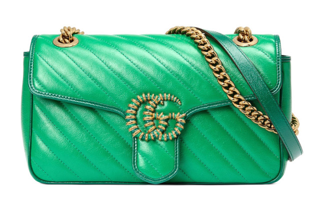 GUCCI GG Marmont Quilted Leather Chain Shoulder Bag, Crossbody Bag Small Women's Green & Bright Green 443497-1X5EG -3862 L26*W15*H7cm