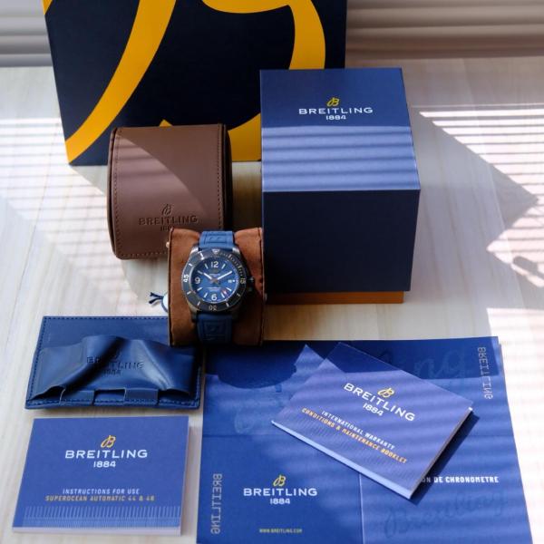 BREITLING Automatic Mechanical Movement 2000m Waterproof Men's Watches Watch 46mm Blue Dial Stainless Steel Case