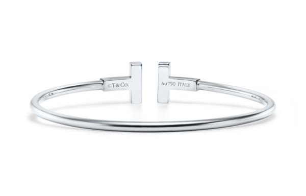 TIFFANY & CO. Pre Owned 10s 18K White Gold Diamond T wire Bracelet