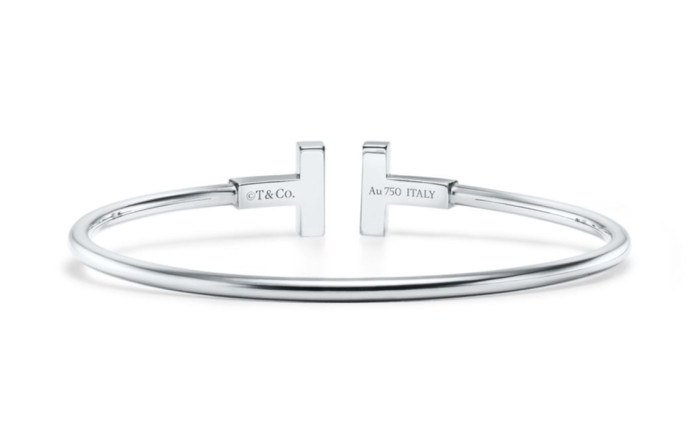 TIFFANY & CO. Pre Owned 10s 18K White Gold Diamond T wire Bracelet