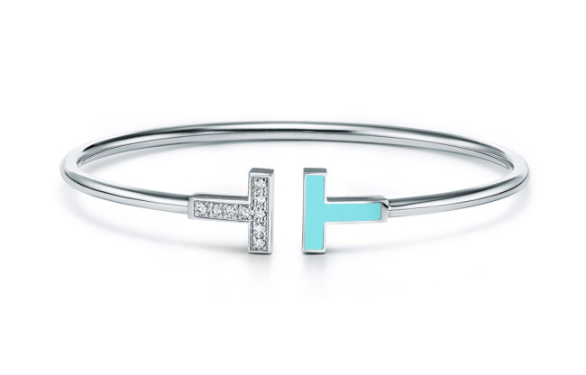 TIFFANY & CO. Pre Owned 10s 18K White Gold Diamond T wire Bracelet