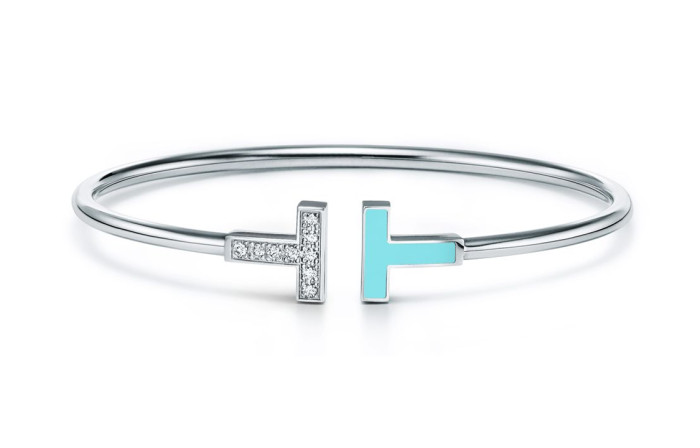 TIFFANY & CO. Pre Owned 10s 18K White Gold Diamond T wire Bracelet