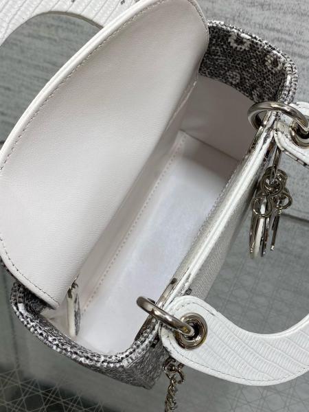 DIOR Lady Dior Lizard Skin Shoulder Bag, Crossbody Bag, Handbag Mini Women's Gray & Milk White M0505PLFA-M941 L17cm W7cm H15cm