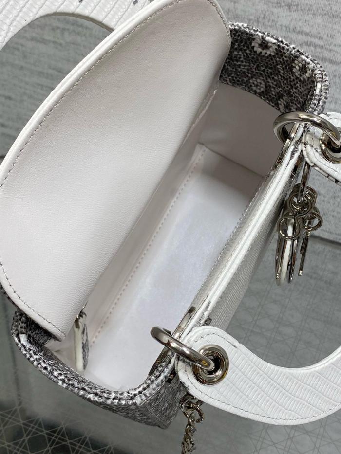 DIOR Lady Dior Lizard Skin Shoulder Bag, Crossbody Bag, Handbag Mini Women's Gray & Milk White M0505PLFA-M941 L17cm W7cm H15cm