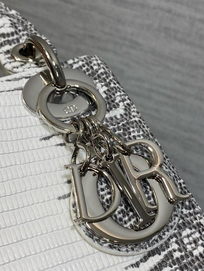 DIOR Lady Dior Lizard Skin Shoulder Bag, Crossbody Bag, Handbag Mini Women's Gray & Milk White M0505PLFA-M941 L17cm W7cm H15cm