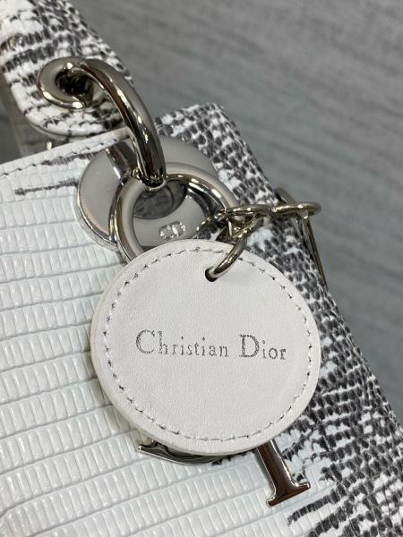 DIOR Lady Dior Lizard Skin Shoulder Bag, Crossbody Bag, Handbag Mini Women's Gray & Milk White M0505PLFA-M941 L17cm W7cm H15cm