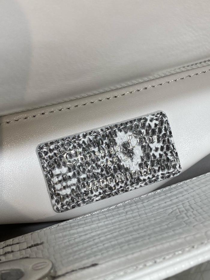 DIOR Lady Dior Lizard Skin Shoulder Bag, Crossbody Bag, Handbag Mini Women's Gray & Milk White M0505PLFA-M941 L17cm W7cm H15cm