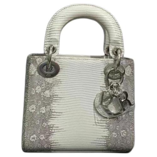DIOR Lady Dior Lizard Skin Shoulder Bag, Crossbody Bag, Handbag Mini Women's Gray & Milk White M0505PLFA-M941 L17cm W7cm H15cm