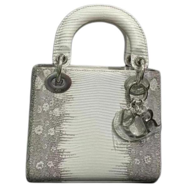 DIOR Lady Dior Lizard Skin Shoulder Bag, Crossbody Bag, Handbag Mini Women's Gray & Milk White M0505PLFA-M941 L17cm W7cm H15cm