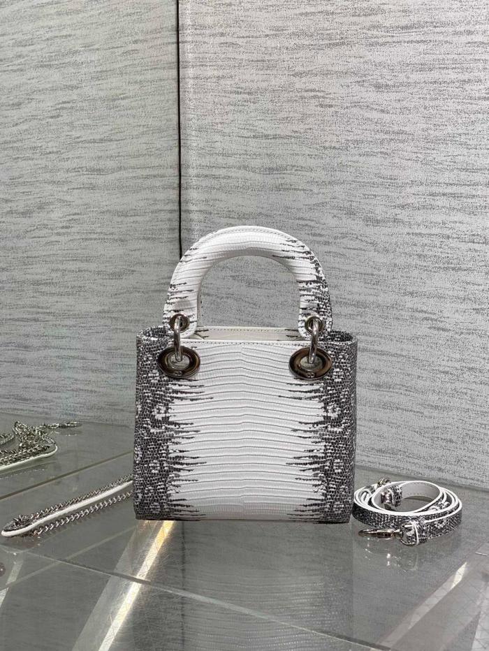 DIOR Lady Dior Lizard Skin Shoulder Bag, Crossbody Bag, Handbag Mini Women's Gray & Milk White M0505PLFA-M941 L17cm W7cm H15cm