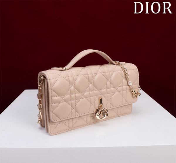 DIOR My Dior Sheepskin Crossbody Handbag Mini Women's Rouge Beige S0980ONMJ-M51U L21cm W4.5cm H11.5cm