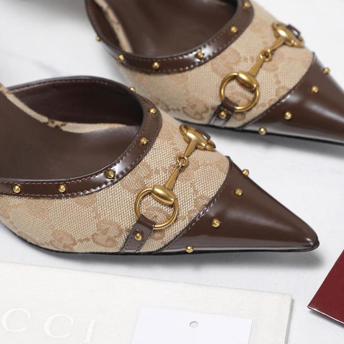 GUCCI Savoy High Heels Women's Sand & Dark Brown