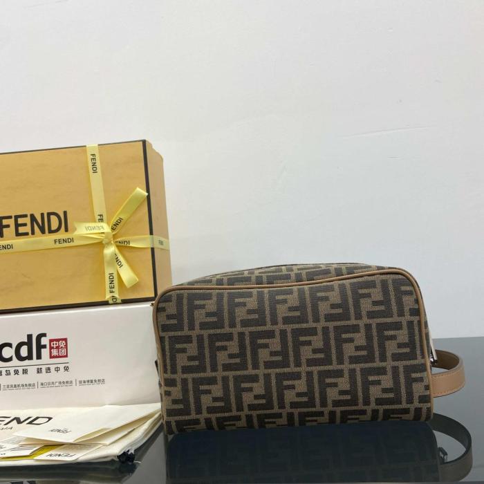 FENDI Polyester Makeup Bag Regular Men's Brown 7N0141-ALWK-F1HRM L27.5cm W13cm H16cm