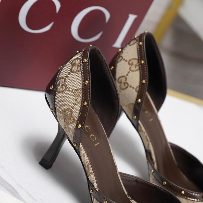 GUCCI Savoy High Heels Women's Sand & Dark Brown
