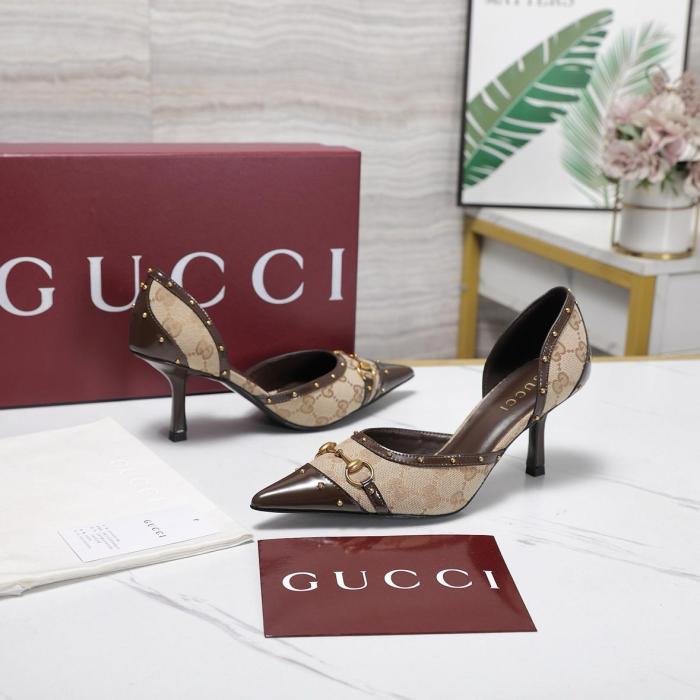 GUCCI Savoy High Heels Women's Sand & Dark Brown