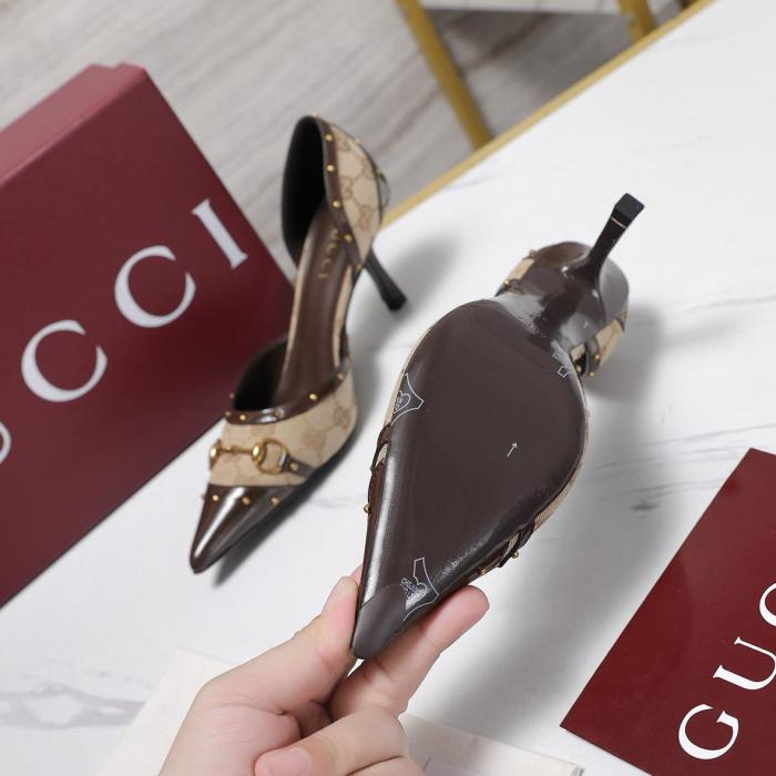 GUCCI Savoy High Heels Women's Sand & Dark Brown
