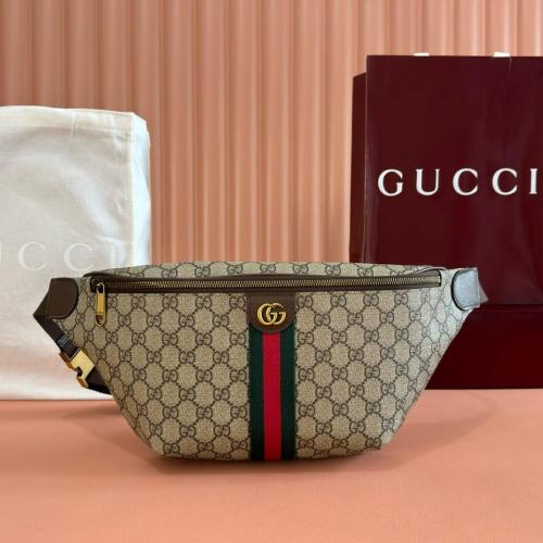 GUCCI Ophidia Coated Fabric Fanny Pack Large Men's Beige & Dark Brown 839104-FAEOF-9745 L46cm W5cm H18cm